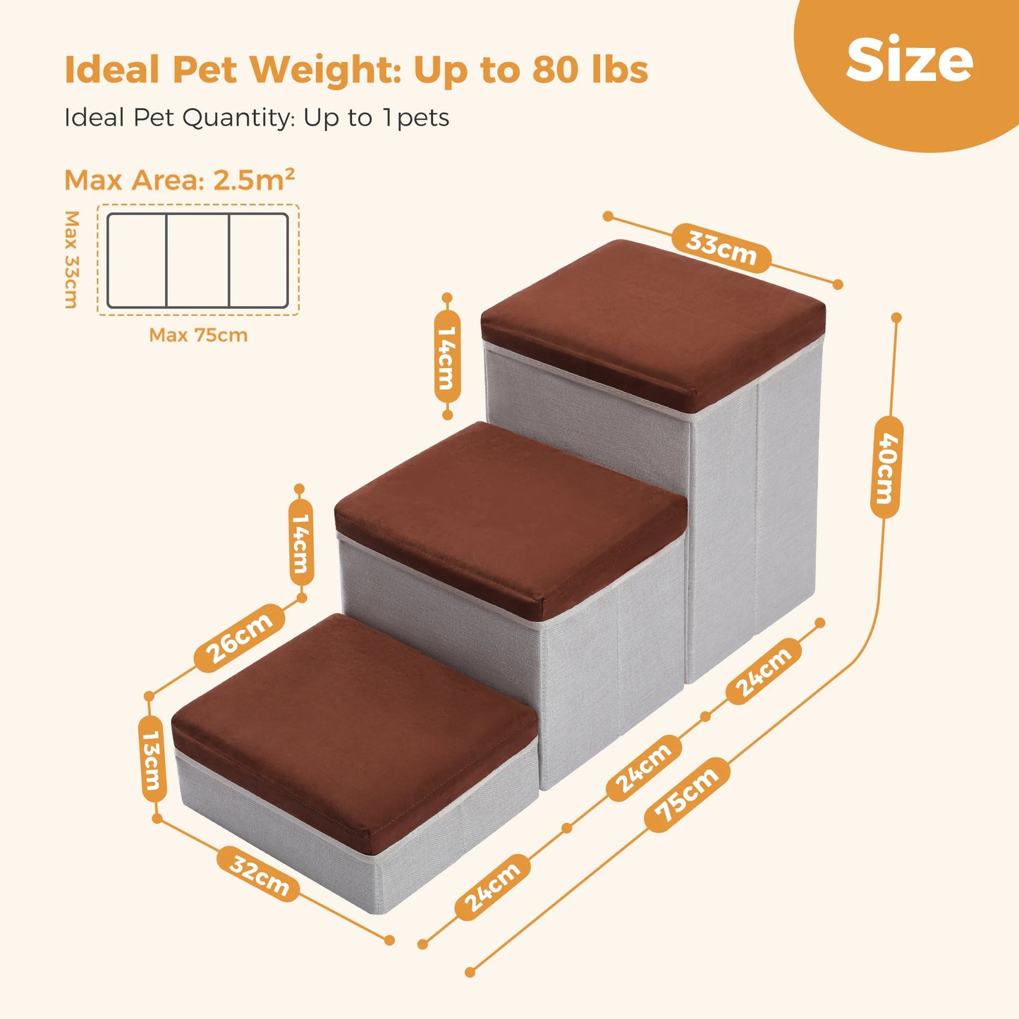 PAWZ Road 3-Tier Foldable Dog Stairs With Storage For Pets