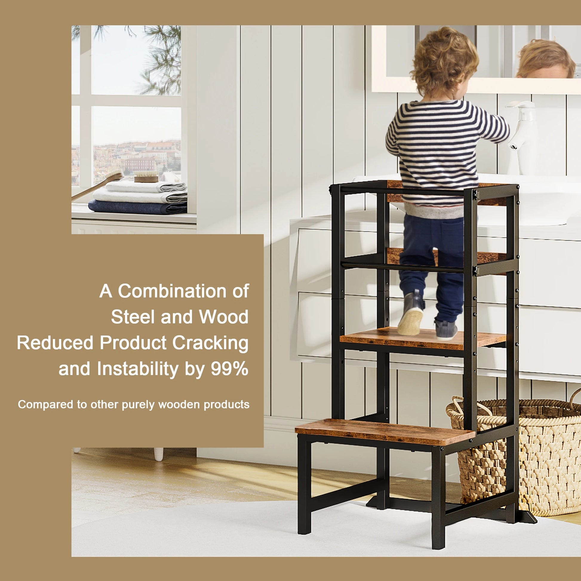 Hignconcerned Toddler Kitchen Step Stool Adjustable Tower - Safety First Gear 25