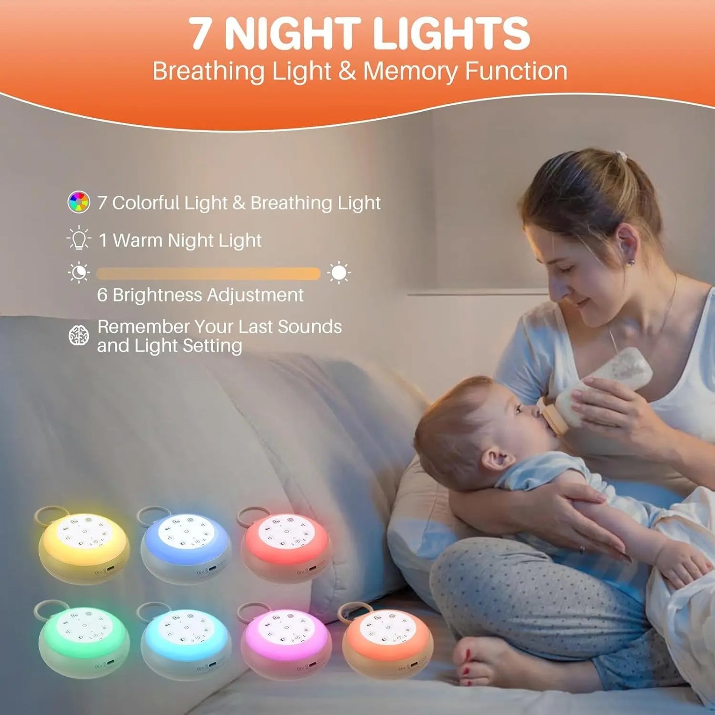 Travel White Noise Sound Machine 24 Sounds Night Light