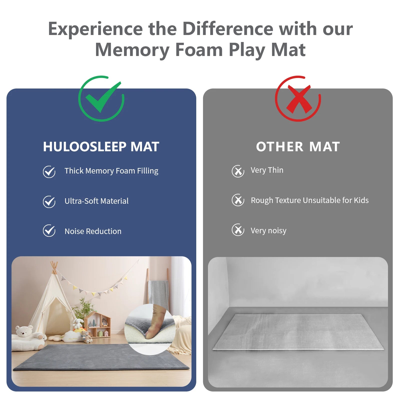 Huloo Sleep Memory Foam Baby Play Mat Playpen Non Slip - Safety First Gear 25