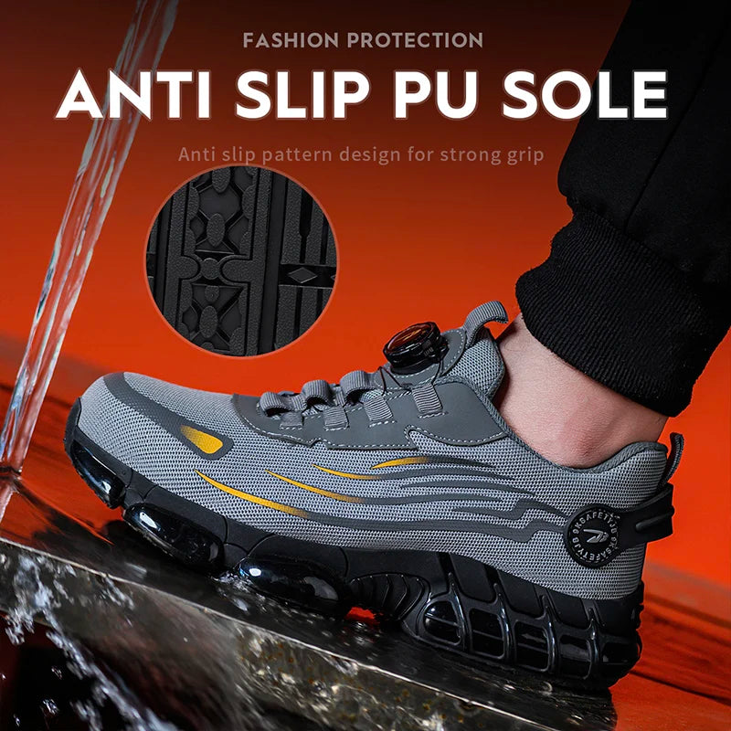 Mens Breathable Lacefree Safety Shoes Anti Puncture Toe Cap - Safety First Gear 25