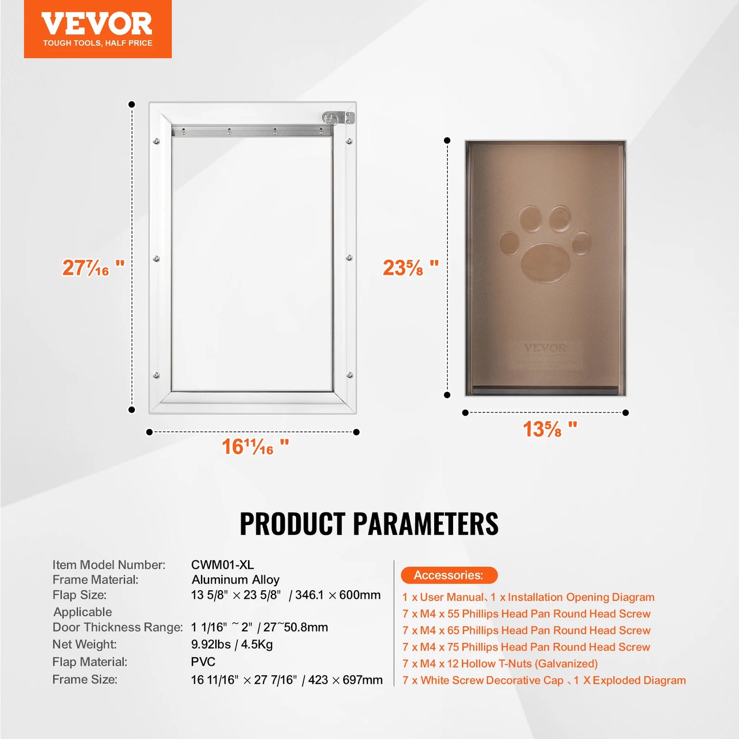 Dog Door Aluminum Frame Pet Door With Lock And Flap