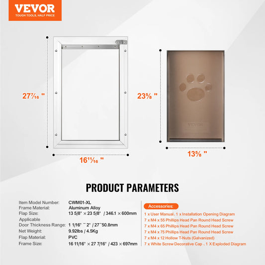 Dog Door Aluminum Frame Pet Door With Lock And Flap
