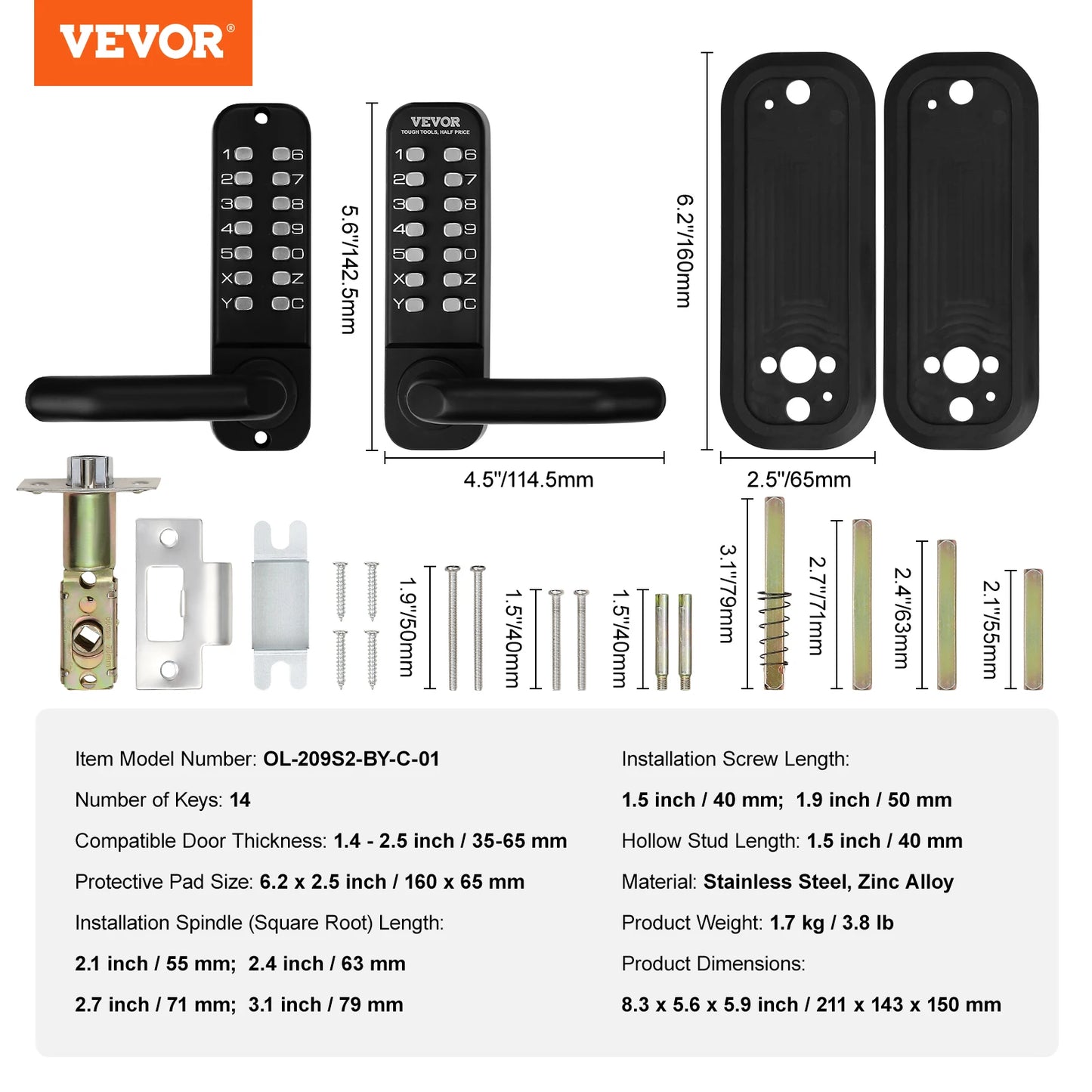 SucceBuy Mechanical Keyless Entry Door Lock Dual Sided 14Digit Keypad - Safety First Gear 25