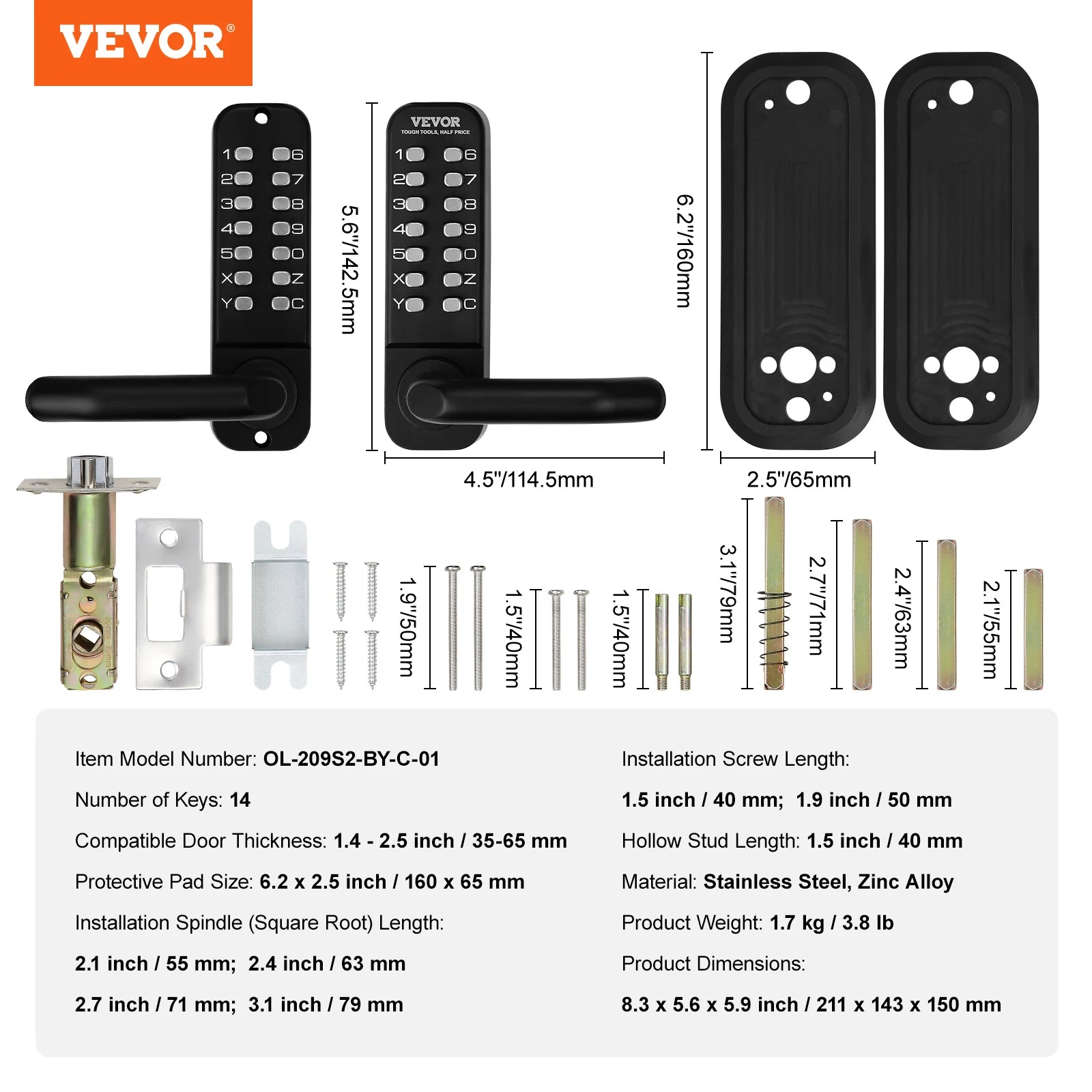 SucceBuy Mechanical Keyless Entry Door Lock Dual Sided 14Digit Keypad - Safety First Gear 25