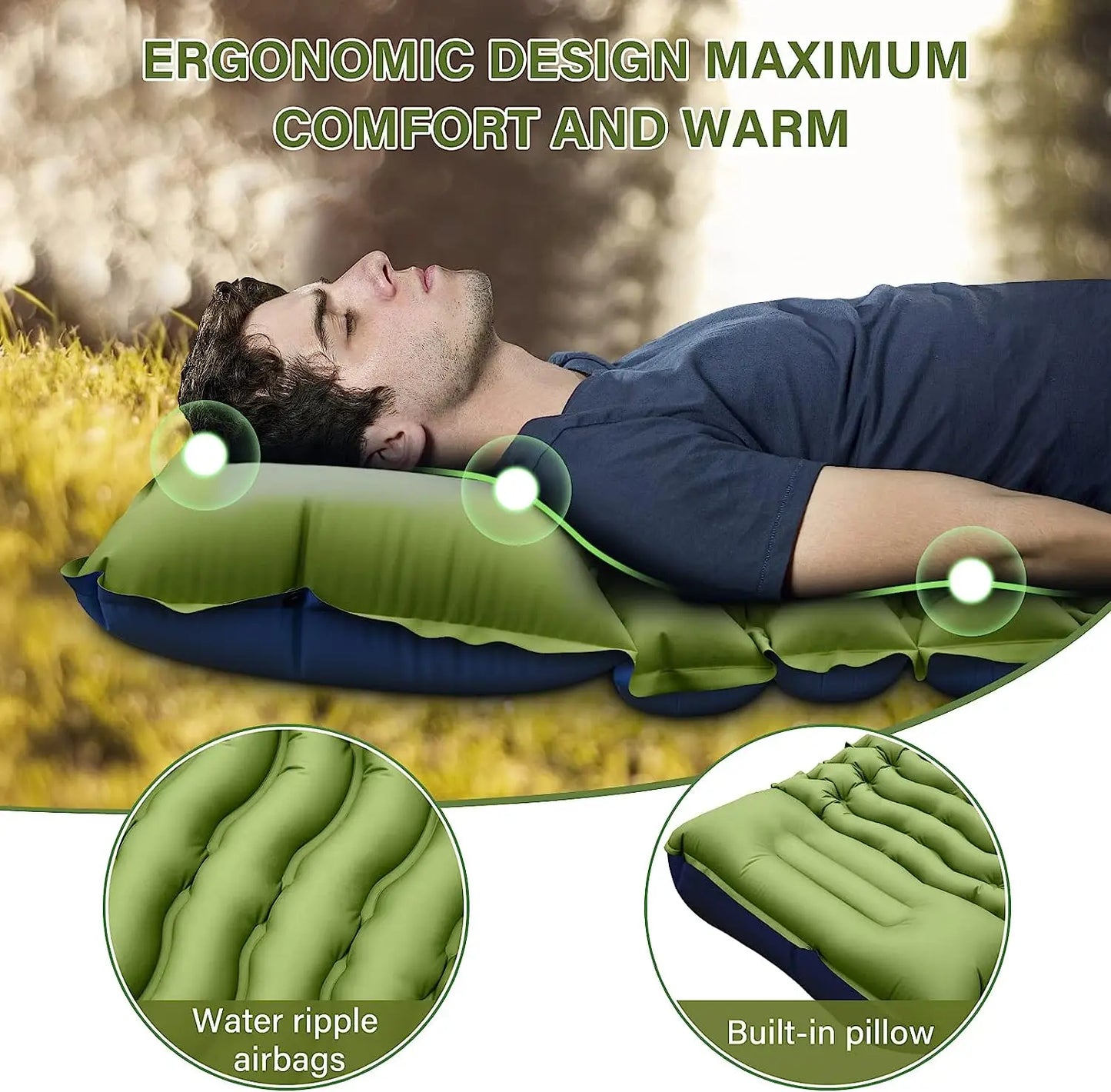Super Thick Inflatable Sleeping Mat with Built-In Pillow for Camping - Safety First Gear 25