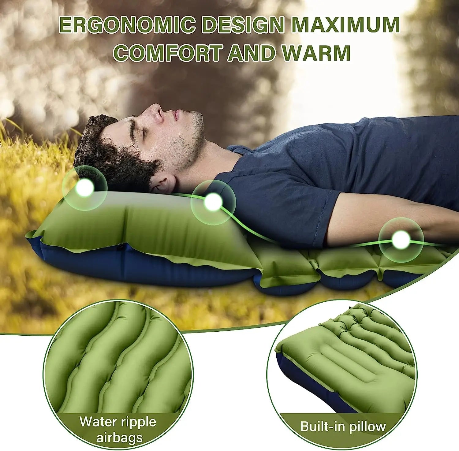 Super Thick Inflatable Sleeping Mat with Built-In Pillow for Camping - Safety First Gear 25