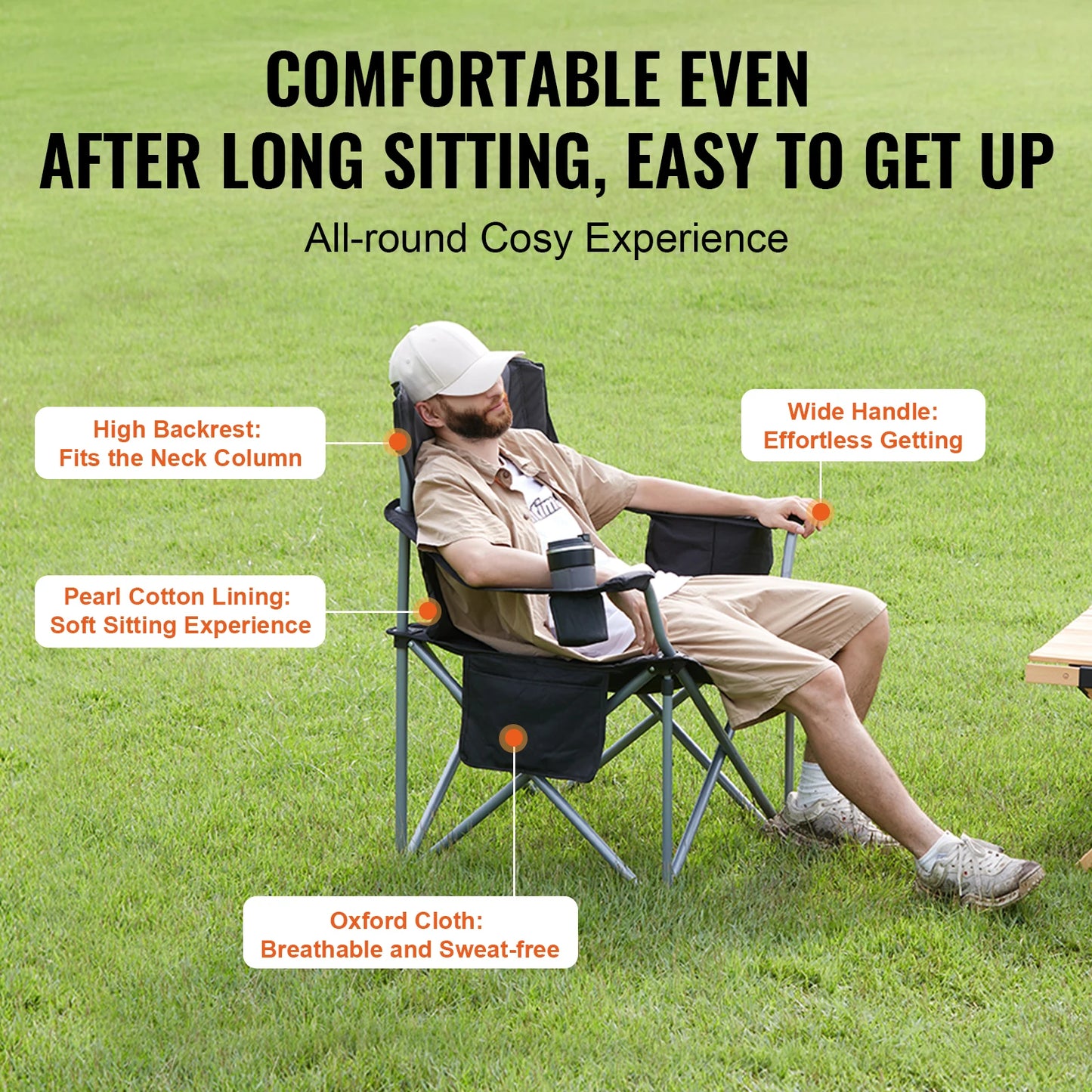 VEVOR Camping Folding Chair With Padded Lumbar And Side Pockets - Safety First Gear 25