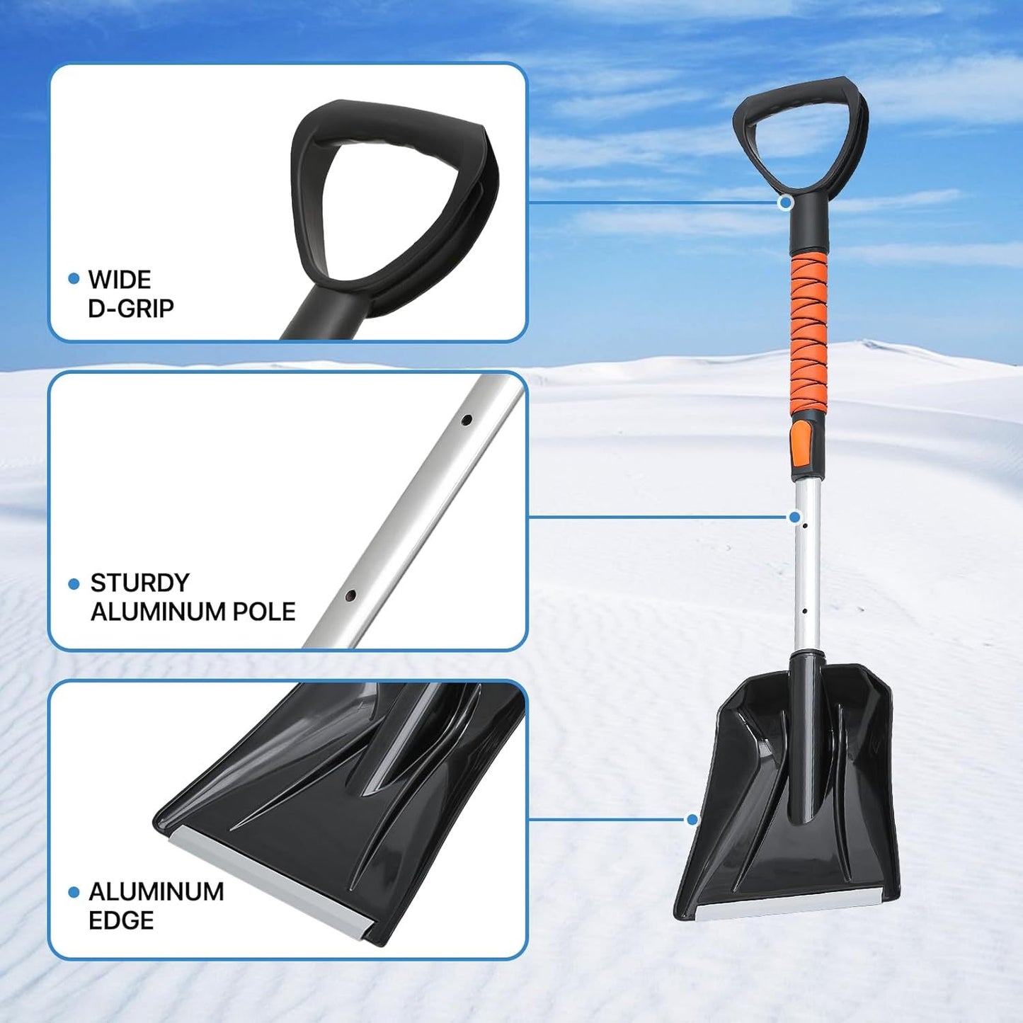 Vivicreate Extendable Snow Brush for Car Emergency Ice Scrapers Windshield Combo Kit 270 Degree Pivoting Head 5 in 1 Snow Removal Tool with Snow Shovel for Car Truck SUV Winter Car Kit - Safety First Gear 25