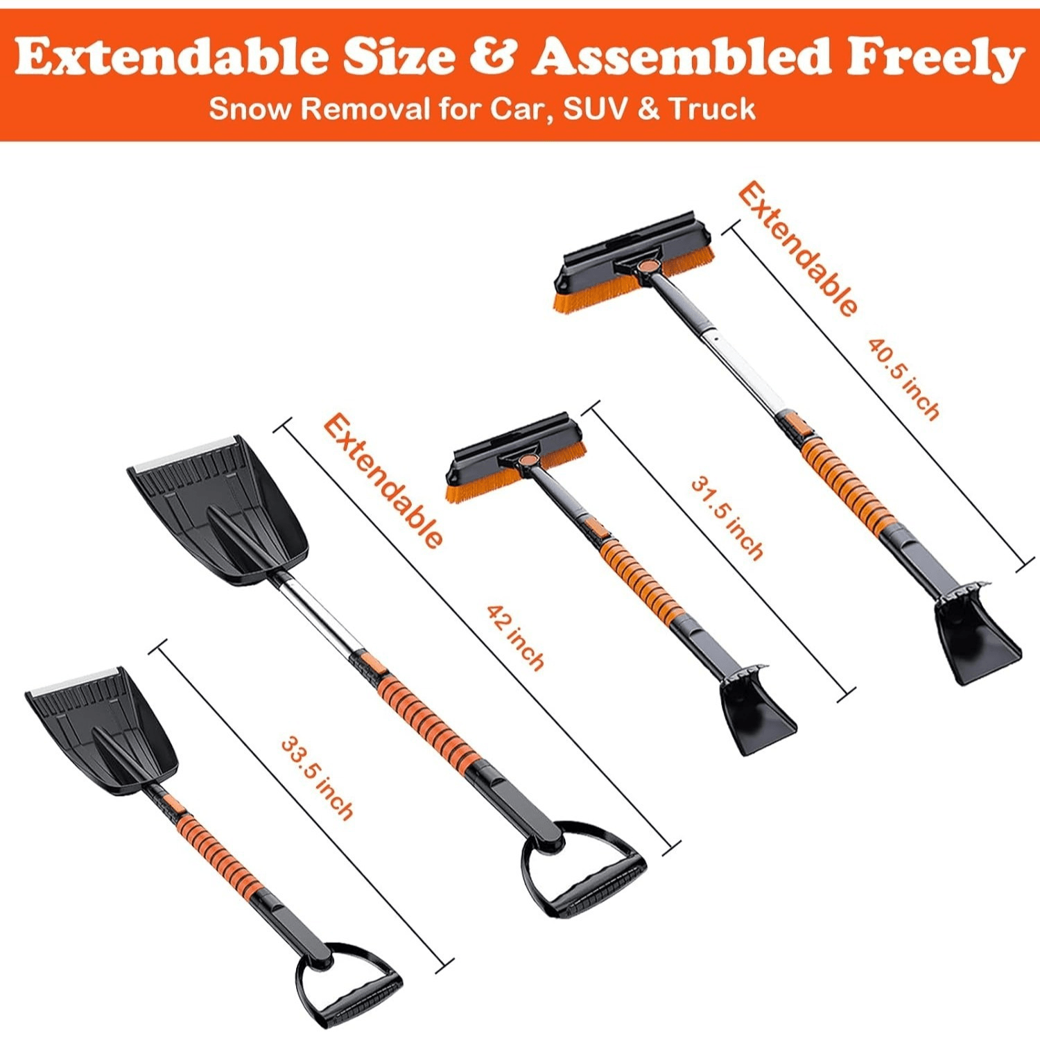 Vivicreate Extendable Snow Brush for Car Emergency Ice Scrapers Windshield Combo Kit 270 Degree Pivoting Head 5 in 1 Snow Removal Tool with Snow Shovel for Car Truck SUV Winter Car Kit - Safety First Gear 25